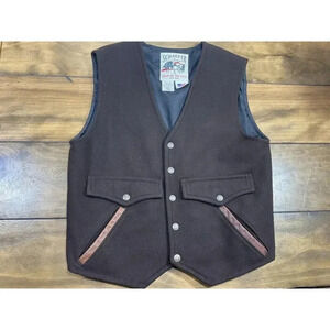 Schaefer Outfitter Men's Brown Leather Trim Wool Blend Vest Sz M Style 825 USA